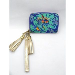 Lilly Pulitzer Vibrant Blue Mai Tai print Wristlet Small Zip Around Wristlet